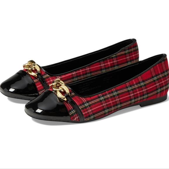 Steve Madden Red Vivi Plaid Girl Flats With Chunky Chain Size2 NWT - Picture 10 of 11